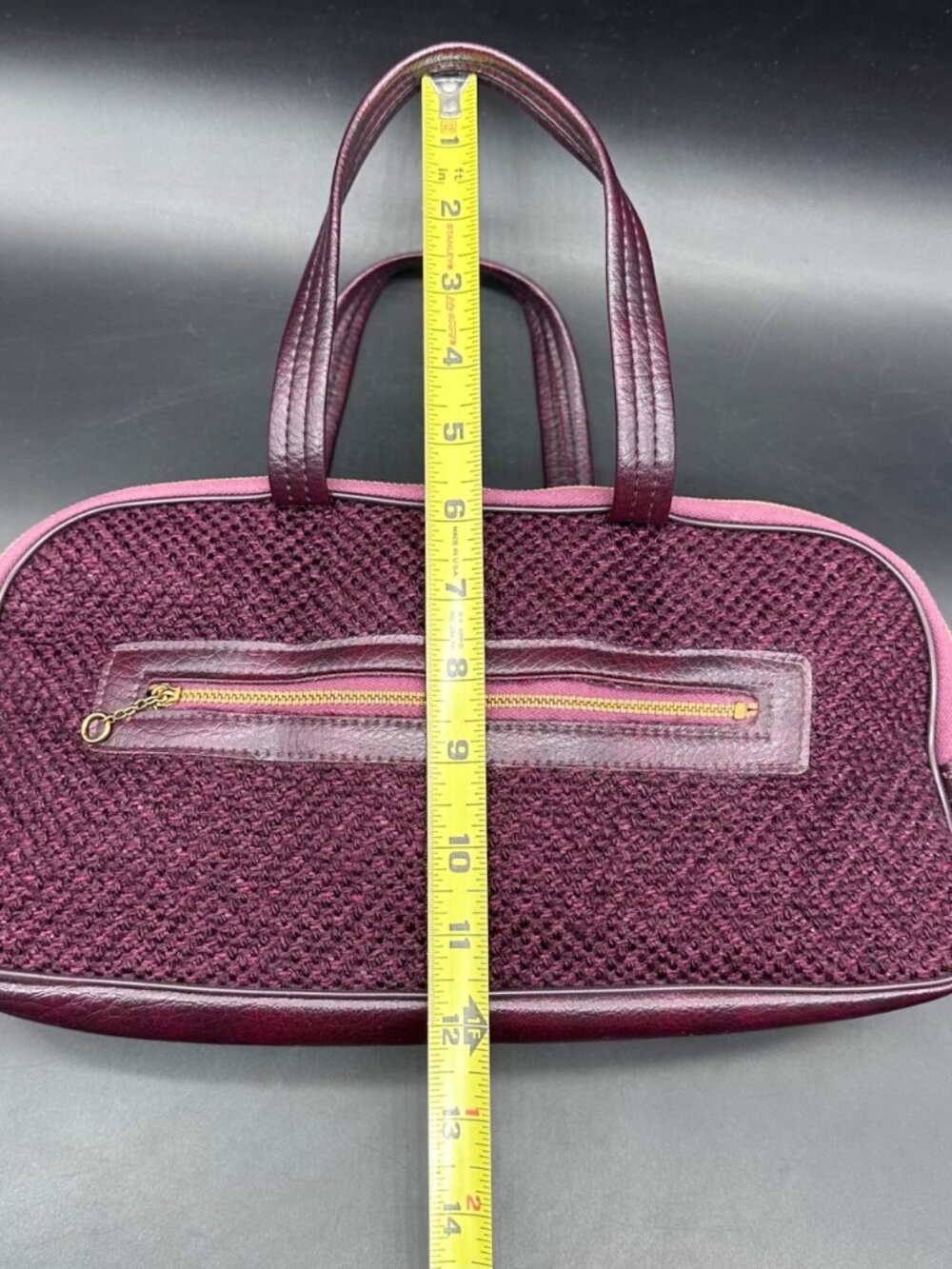 Vintage Purse Handbag 1970s Burgundy Woven Faux Leather Dual Handles Retro Fashi - Picture 11 of 12